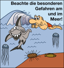 Beachte die besonderen Gefahren am und im Meer!